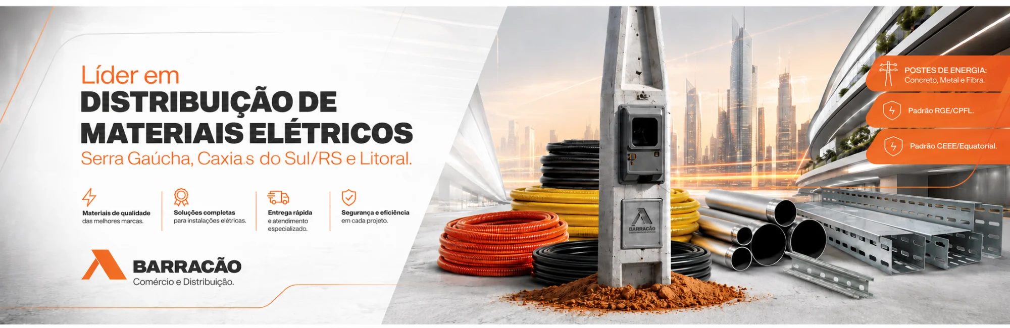 Postes padrão de entrada, Eletrodutos, Tubos e linha de passagem.